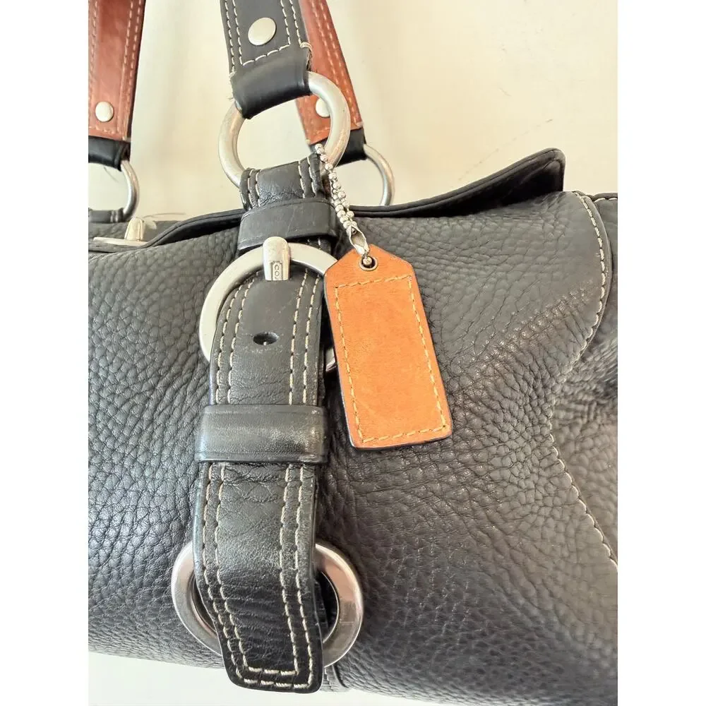 Coach D063-10134 Chelsea Pebbled Leather Turnlock Satchel Tote Bag Women Black